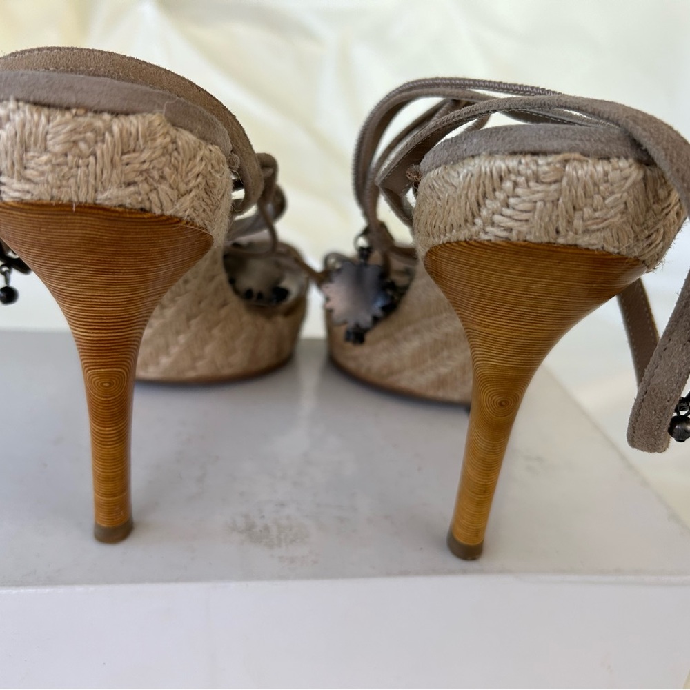 Christian Dior Taupe Espadrille Platform Sandals with brocade Accents, size 8 - Picture 4 of 8
